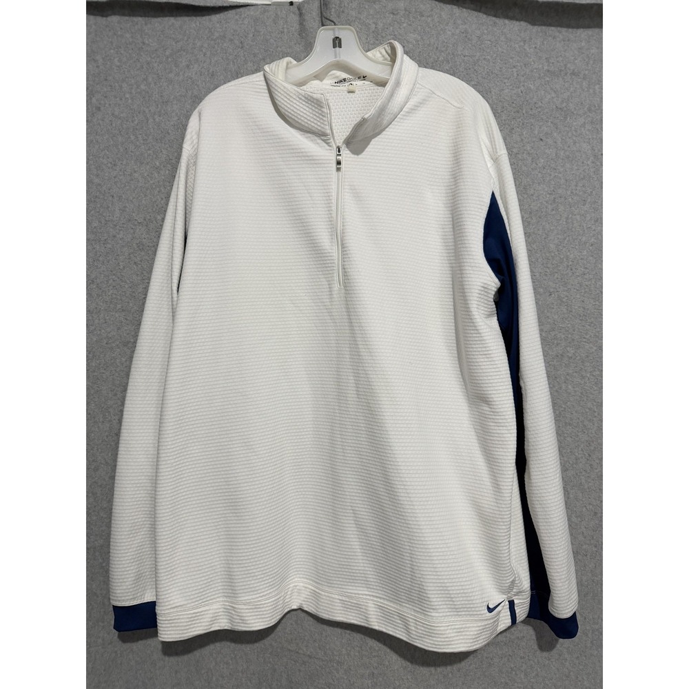 Nike Therma-FIT Pullover Mens XL White Blue Quarter Zip Golf Long Sleeve
